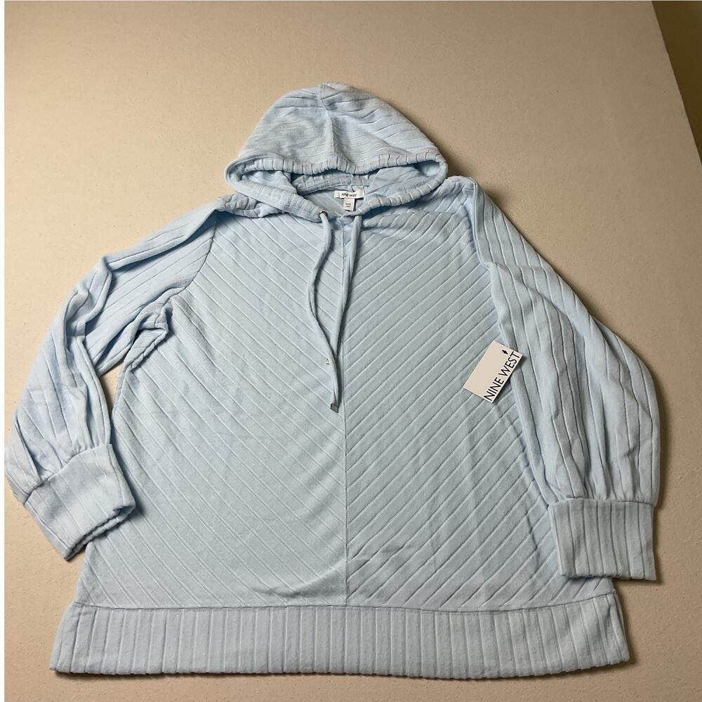 Nine West Womens Size XXL Long Sleeve Cozy Tunic Baby Blue Hoodie